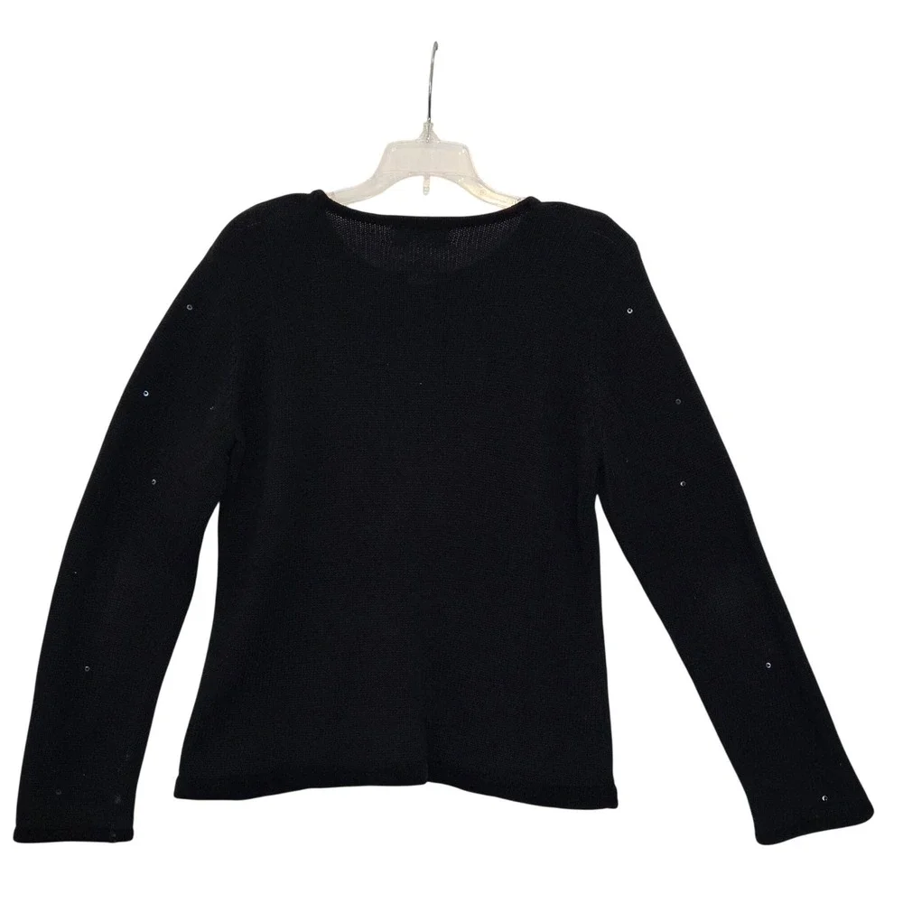 Vintage SUSAN BRISTOL Unisex Christmas Teddy Bear Sequin Sweater Black SB347 Med